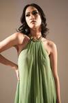 Nikita Mhaisalkar_Green Kurta Pure Chiffon Embellished Asymmetric And Sharara Set _at_Aza_Fashions