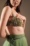 Nikita Mhaisalkar_Green Luxe Suiting Embellished Metallic And Sequin Work & Bralette _Online