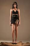 Buy_Nikita Mhaisalkar_Black Luxe Suiting Embellished Metallic Gold Slit Skirt With Belt _Online_at_Aza_Fashions