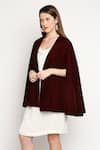 Buy_Monk & Mei_Maroon Velvet Embroidered Sequins Dress Cowl Cape Open Arzu With _Online_at_Aza_Fashions