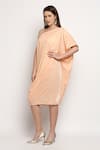 Buy_Monk & Mei_Peach Velvet Brocade And Tassels One Shoulder Shakira Cowl Draped Dress _Online_at_Aza_Fashions