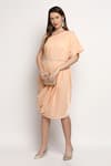 Shop_Monk & Mei_Peach Velvet Brocade And Tassels One Shoulder Shakira Cowl Draped Dress _Online_at_Aza_Fashions