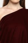 Shop_Monk & Mei_Maroon Velvet Plain One Shoulder Shakira Draped Dress _at_Aza_Fashions