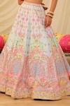 Rajbinder Chahal_Blue Dupion Silk Embroidery Mirror V Floral Lehenga And Blouse Set _Online_at_Aza_Fashions