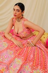 Buy_Rajbinder Chahal_Orange Dupion Silk Embroidery Mirror Floral Bridal Lehenga Set _Online_at_Aza_Fashions