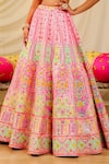 Rajbinder Chahal_Pink Dupion Silk Embroidery Mirror Sweetheart Neck Applique Bridal Lehenga Set _Online_at_Aza_Fashions