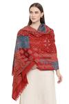 Shingora_Red Printed Flower Stole _Online_at_Aza_Fashions