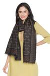 Shingora_Black Woven Floral Jacquard Pattern Stole _Online_at_Aza_Fashions