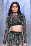 Buy_Nirmooha_Black Net Embroidery Sequins High Neck Crop Top _Online_at_Aza_Fashions