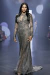Saisha Shinde_Grey Net Hand Embroidered Evening Gown_at_Aza_Fashions