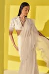 Buy_Ridhi Mehra_Ivory Saree Chiffon/organza Jada Pre-draped Ruffle With Blouse  _Online_at_Aza_Fashions