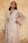 Shop_Ridhi Mehra_Peach Shiraj Jumpsuit And Bell Sleeve Jacket Set_Online_at_Aza_Fashions