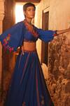 Ridhi Mehra_Blue Blouse Adaj Floweret Embroidered Lehenga Set_Online_at_Aza_Fashions