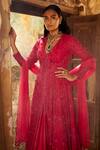 Buy_Ridhi Mehra_Pink Anarkali Georgette Embroidery Floral V Hasrat With Dupatta  _Online_at_Aza_Fashions
