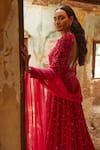 Shop_Ridhi Mehra_Pink Anarkali Georgette Embroidery Floral V Hasrat With Dupatta  _Online_at_Aza_Fashions