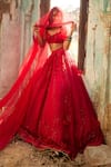 Ridhi Mehra_Red Blouse Net And Organza Zeeana Flower Bloom Bridal Lehenga Set  _Online_at_Aza_Fashions