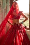 Buy_Ridhi Mehra_Red Blouse Net And Organza Zeeana Flower Bloom Bridal Lehenga Set  _Online_at_Aza_Fashions