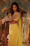 Ridhi Mehra_Yellow Net Amal Floral Embroidered Lehenga Saree And Blouse Set_Online_at_Aza_Fashions