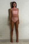 Shop_Goya Swim Co_Pink Repreve (recycled Polyster) Solid High Neck Mesh Work Monokini  _Online_at_Aza_Fashions