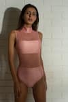 Goya Swim Co_Pink Repreve (recycled Polyster) Solid High Neck Mesh Work Monokini  _at_Aza_Fashions