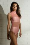 Buy_Goya Swim Co_Pink Repreve (recycled Polyster) Solid High Neck Mesh Work Monokini  