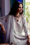 Shop_Sitaraa_Grey Habutai Silk Embroidery Geometric Round Notched Neck Kurta Pant Set _at_Aza_Fashions