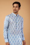 Buy_Rabani & Rakha_Blue Crepe, Satin, Cotton Sequins, Metallic Mughal Pattern And Work Kurta Set _Online_at_Aza_Fashions