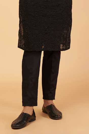 Buy_Rabani & Rakha_Black Georgette, Cotton Satin, Cotton, Silk Resham Work Kurta Pant Set _Online_at_Aza_Fashions