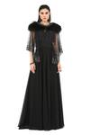 Buy_Rohit Gandhi + Rahul Khanna_Black Polyester Sequins Round Neck Ace Corded Gown With Cape _Online_at_Aza_Fashions