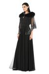 Shop_Rohit Gandhi + Rahul Khanna_Black Polyester Sequins Round Neck Ace Corded Gown With Cape _Online_at_Aza_Fashions