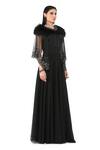 Rohit Gandhi + Rahul Khanna_Black Polyester Sequins Round Neck Ace Corded Gown With Cape _at_Aza_Fashions