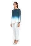 Rohit Gandhi + Rahul Khanna_Blue Georgette Embellished Round Zenith Ombre Top _Online_at_Aza_Fashions