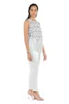 Buy_Rohit Gandhi + Rahul Khanna_Blue Crepe Embellished Crystal Beads And Metallic Sequin Round Chevron Fringe Top _Online_at_Aza_Fashions