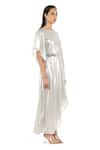 Buy_Rohit Gandhi + Rahul Khanna_Silver Polyester Embellished Round Stardust Asymmetric Kaftan _Online_at_Aza_Fashions