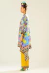 Rajdeep Ranawat_Multi Color Silk Printed Floral Band Collar Navya Draped Tunic  _at_Aza_Fashions