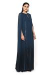 Shop_Rohit Gandhi + Rahul Khanna_Blue Viscose Stern Ombre Gown_Online_at_Aza_Fashions