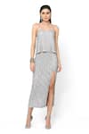 Rohit Gandhi + Rahul Khanna_Silver Tulle Embellished Crystals Scoop Neck Unicorn Swing Top _at_Aza_Fashions