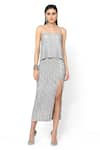 Rohit Gandhi + Rahul Khanna_Silver Tulle Embellished Crystal Unicorn Slit Skirt _at_Aza_Fashions