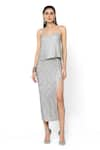 Buy_Rohit Gandhi + Rahul Khanna_Silver Tulle Embellished Crystal Unicorn Slit Skirt 