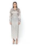 Rohit Gandhi + Rahul Khanna_Silver Satin Spread Collar Draped Shirt _Online_at_Aza_Fashions