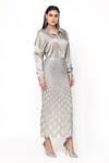 Shop_Rohit Gandhi + Rahul Khanna_Silver Satin Spread Collar Draped Shirt _Online_at_Aza_Fashions