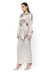 Buy_Rohit Gandhi + Rahul Khanna_Silver Satin Spread Collar Draped Shirt 