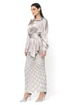 Rohit Gandhi + Rahul Khanna_Silver Satin Embellished Florin Cutwork Skirt _at_Aza_Fashions