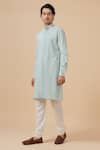 Buy_Raghavendra Rathore Blue_Sky Blue Kurta - Raw And Chudidar - Cotton Criss Cross Pattern Set _Online_at_Aza_Fashions