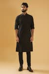 Raghavendra Rathore Blue_Black Bundi - Jacquard Textured And Kurta Set _Online_at_Aza_Fashions