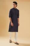 Raghavendra Rathore Blue_Blue Kurta And Bundi - Raw & Chudidar - Cotton Embroidery Jaal & Set _Online_at_Aza_Fashions