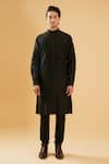 Buy_Raghavendra Rathore Blue_Black Silk Embroidery Sequin Thread Collar Kurta _Online_at_Aza_Fashions