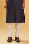 Raghavendra Rathore Blue_Blue Kurta - Raw And Chudidar - Cotton Placement Pintuck Detail Set _Online_at_Aza_Fashions