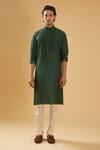 Raghavendra Rathore Blue_Green Raw Silk Placket Pintuck Kurta _Online_at_Aza_Fashions