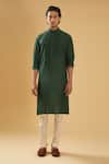 Raghavendra Rathore Blue_Green Kurta - Raw And Chudidar - Cotton Placket Pintuck Set _Online_at_Aza_Fashions